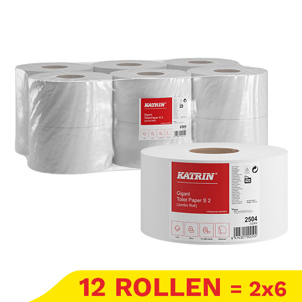 Aanbieding: 2x Toiletpapier 2504 2-laags | 12 rollen | 600 vellen | Katrin Jumbo toiletrol S 2 SKA06261 - 1