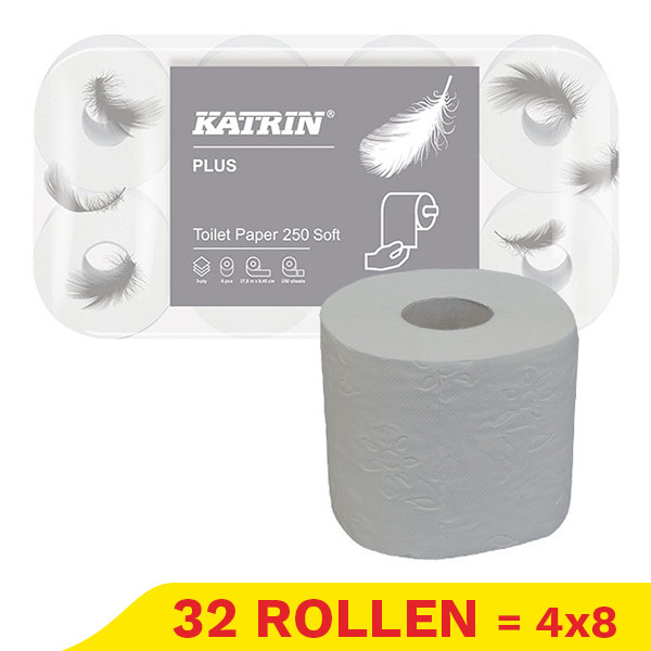 Aanbieding: 4x Toiletpapier soft 11711 3-laags | 8 rollen | Katrin Plus Toilet 250 Soft SKA06243 - 1
