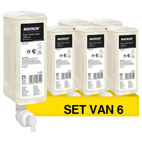 Aanbieding: Katrin 3136 Neutral schuimzeep (6 stuks - 1000 ml) SKA06136 - 1