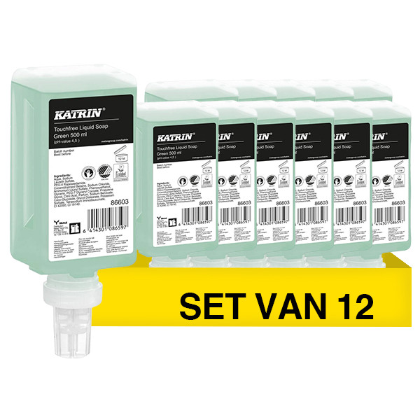 Aanbieding: Katrin 86603 Green Touchfree Vloeibare Zeep (12 stuks - 500 ml) SKA06143 - 1