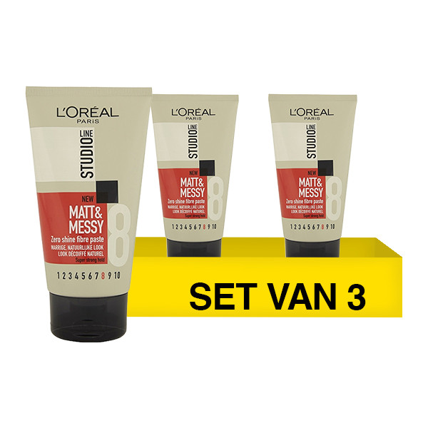 LOreal Aanbieding: 3x L'Oreal Studio Line Matt & Messy zero shine fibre paste (150 ml)  SLO00145 - 1