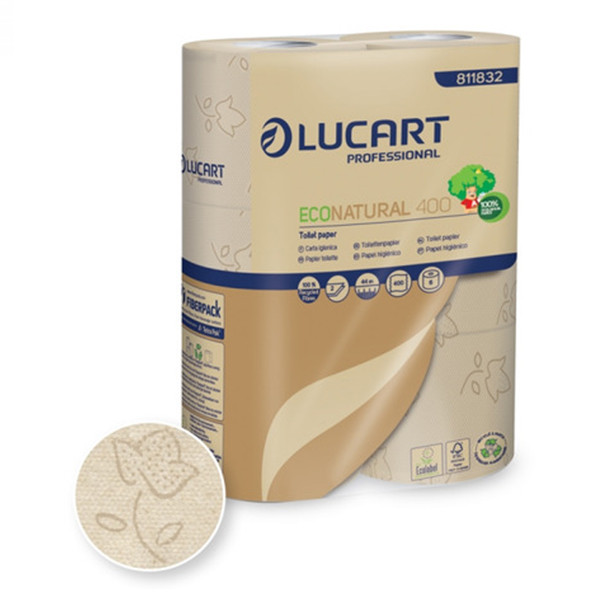 Lucart EcoNatural Toiletpapier | 2-laags | 6 zakken x 5 rollen | 350 m | 400 vel | Beige | 811832 SLU00040 - 1