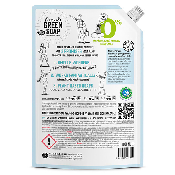 Marcel's Green Soap 0% Universeel Wasmiddel Navulling 1 liter (23 wasbeurten) SMA00339 - 2