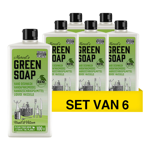 Marcel's Green Soap Aanbieding: 6x Marcel's Green Soap afwasmiddel basilicum en vertivert gras (500 ml)  SMA00098 - 1