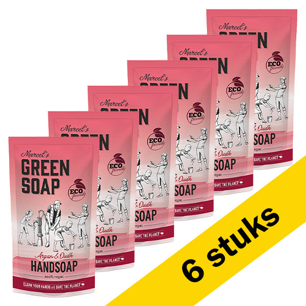 Marcel's Green Soap Aanbieding: 6x Marcel's Green Soap handzeep navulling argan en oudh (500 ml)  SMA00122 - 1