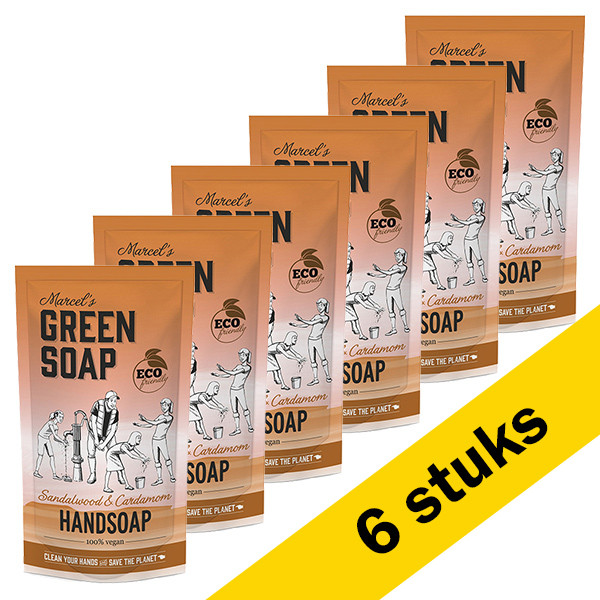 Marcel's Green Soap Aanbieding: 6x Marcel's Green Soap handzeep navulling sandelhout en kardemon (500 ml)  SMA00123 - 1