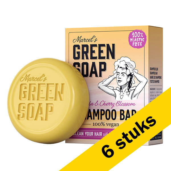 Marcel's Green Soap Aanbieding: 6x Marcel's Green Soap shampoo bar vanille & kersenbloesem (90 gram)  SMA00144 - 1