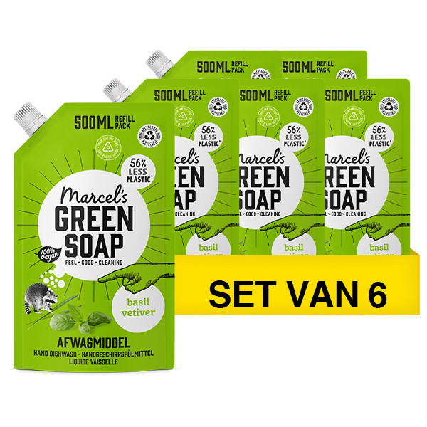Marcel's Green Soap Aanbieding: Marcel's Green Soap Afwasmiddel Basilicum & Vetiver navulling (6 zakken - 500 ml)  SMA00258 - 1