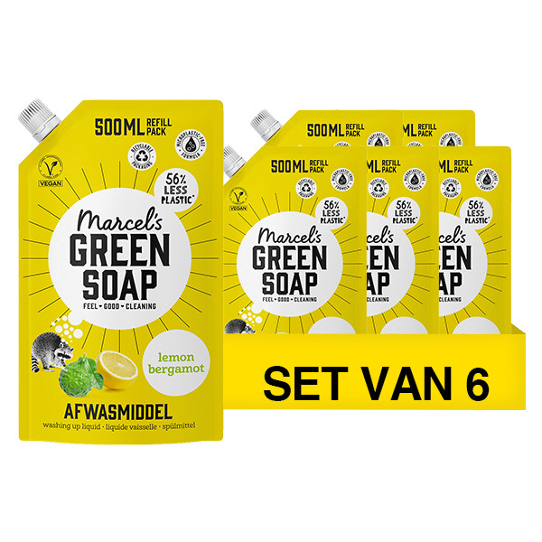 Aanbieding: Marcel's Green Soap Afwasmiddel Navulling Lemon & Bergamot (6 stuks à 500 ml) SMA00332 - 1