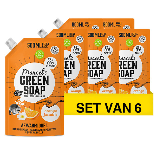 Marcel's Green Soap Aanbieding: Marcel's Green Soap Afwasmiddel Sinaasappel & Jasmijn navulling (6 zakken - 500 ml)  SMA00260 - 1