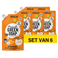Marcel's Green Soap Aanbieding: Marcel's Green Soap Afwasmiddel Sinaasappel & Jasmijn navulling (6 zakken - 500 ml)  SMA00260