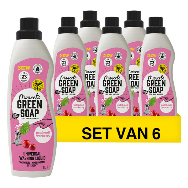 Marcel's Green Soap Aanbieding: Marcel's Green Soap Vloeibaar Wasmiddel Patchouli & Cranberry 1 Liter (6 flessen - 138 wasbeurten)  SMA00103 - 1