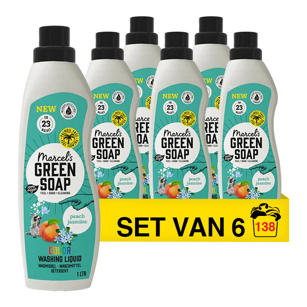 Aanbieding: Marcel's Green Soap Vloeibaar Wasmiddel Perzik & Jasmijn 1 liter (6 flessen - 138 wasbeurten) SMA00268 - 1