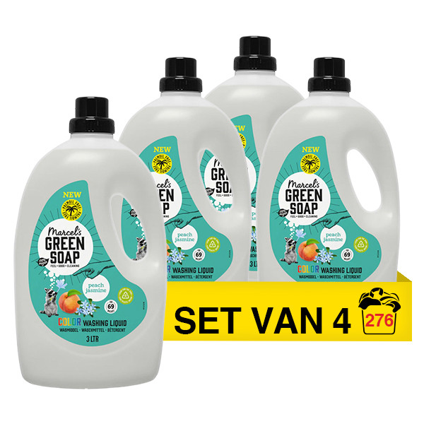 Aanbieding: Marcel's Green Soap Vloeibaar Wasmiddel Perzik & Jasmijn 3 liter (4 flessen - 276 wasbeurten) SMA00272 - 1