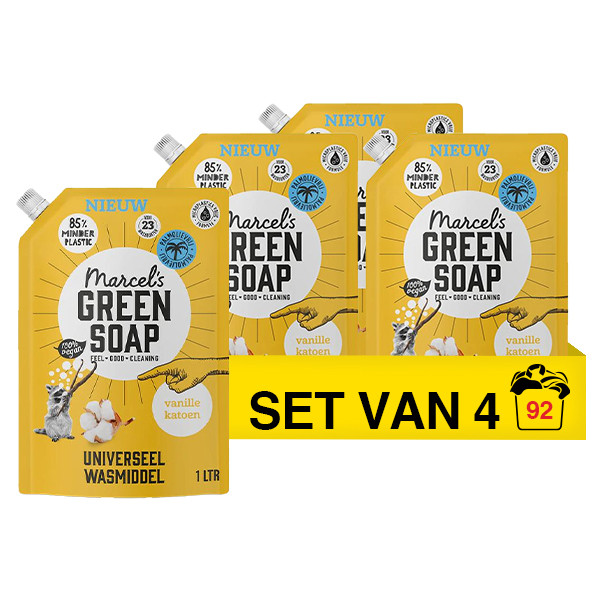 Aanbieding: Marcel's Green Soap Wasmiddel Navulling Vanille & Katoen 1 liter (4 pakken - 92 wasbeurten) SMA00276 - 1
