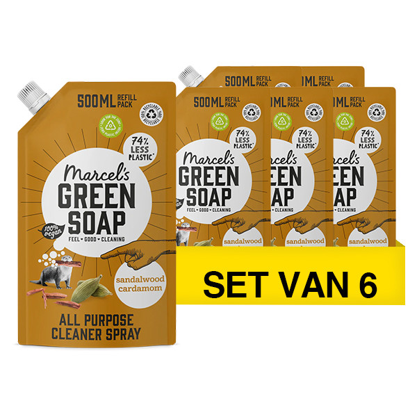 Marcel's Green Soap Aanbieding: Marcel's Green Soap allesreiniger spray Sandelhout en Kardemom navulling (6 zakken- 3000 ml)  SMA00252 - 1