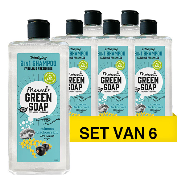 Marcel's Green Soap Aanbieding: Marcel's Green Soap shampoo en conditioner 2-in-1 Mimosa en Zwarte bes (6 flessen - 1800 ml)  SMA00292 - 1