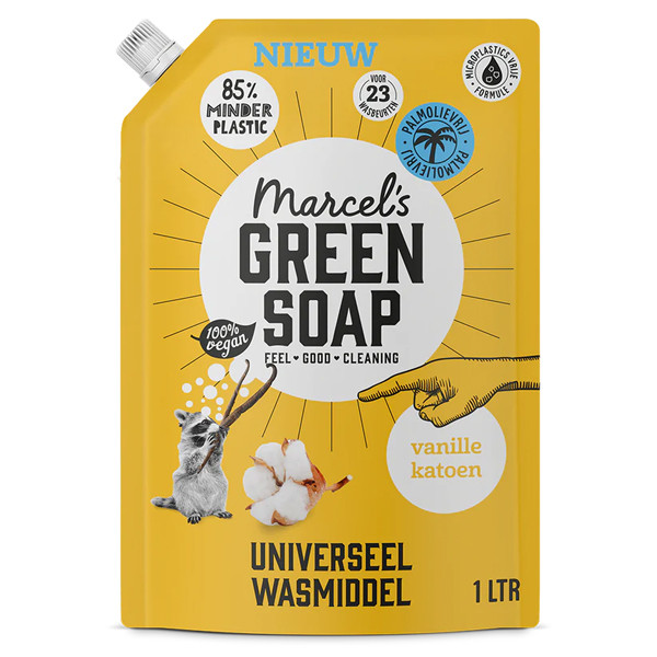 Marcel's Green Soap Wasmiddel Navulling Vanille & Katoen 1 liter (23 wasbeurten) SMA00275 - 1