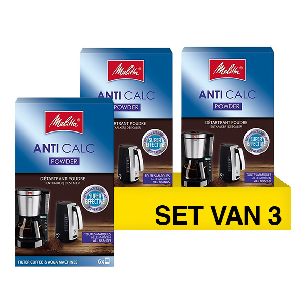 Aanbieding: Melitta Anti-Calc poeder voor filterkoffiezetapparaten en waterkokers  (3 verpakkingen à 6 zakjes - 20 gram) SME01062 - 1