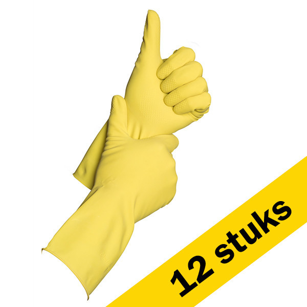 Aanbieding: 12 x Huishoudhandschoen extra sterk maat M (Merbach, geel, 1 paar) SME00020 - 1