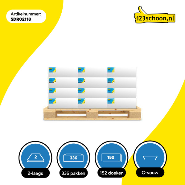 Mini-palletvoordeel: C-vouw handdoeken 2-laags | 336 pakken | 123schoon huismerk | Geschikt voor Tork H3 dispenser SDR02118 - 2