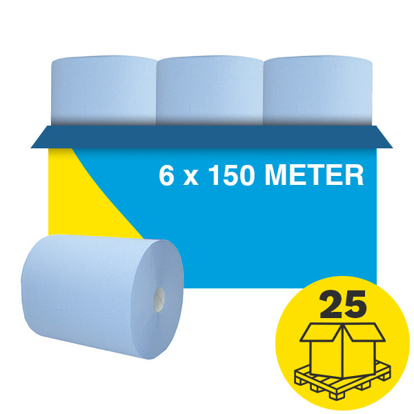 Mini-palletvoordeel: Handdoekrol 2-laags | 150 x 150 meter | Blauw | 123schoon huismerk | Geschikt voor Tork H1 dispenser SDR02120 - 1