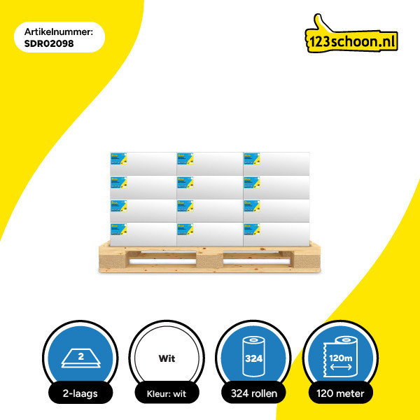 Mini-palletvoordeel: Poetspapier 2-laags | 324 rollen | 123schoon huismerk | Geschikt voor Tork M1 dispenser SDR02098 - 2