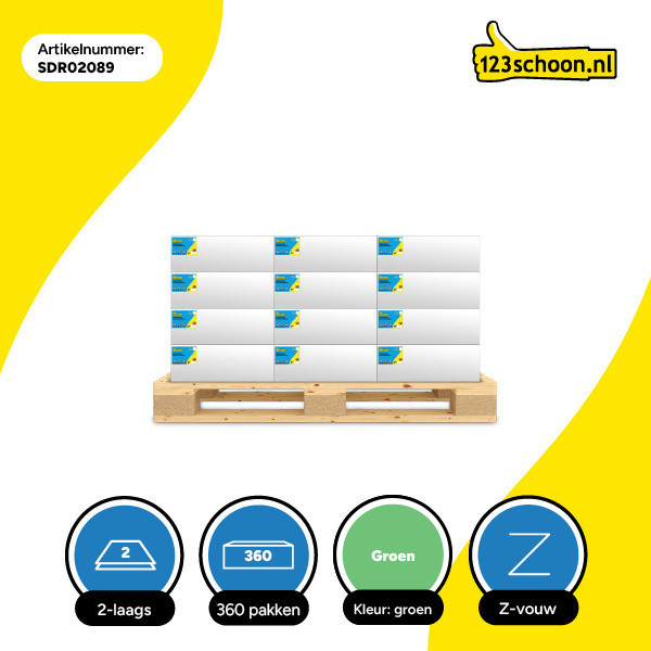 Mini-palletvoordeel: Z-vouw handdoeken 2-laags | 270 pakken | Groen | 123schoon huismerk | Geschikt voor Tork H3 dispenser SDR02089 - 2