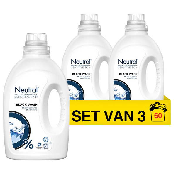 Aanbieding: Neutral Vloeibaar Wasmiddel Zwart 1 liter (3 flessen - 60 wasbeurten) SNE00054 - 1