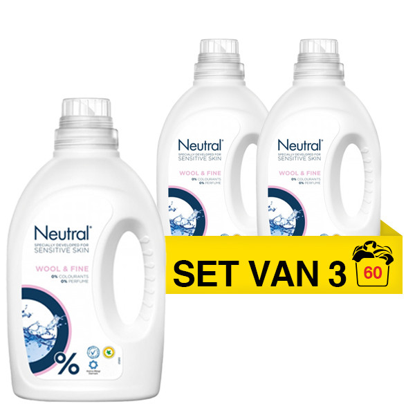 Neutral Aanbieding: Neutral vloeibaar wasmiddel fijn 1 liter (3 flessen - 60 wasbeurten)  SNE00052 - 1