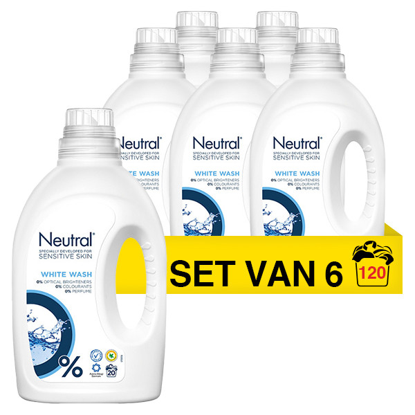 Neutral Aanbieding: Neutral vloeibaar wasmiddel wit 1 liter (6 flessen - 120 wasbeurten)  SNE01021 - 1