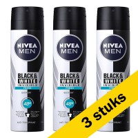 Aanbieding: 3x Nivea deodorant spray Black & White Invisible Fresh for men (150 ml) SNI05360