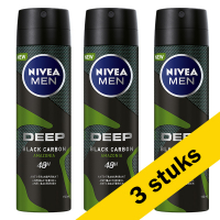 Aanbieding: 3x Nivea deodorant spray Deep Black Carbon Amazonia 48H for men (150 ml)