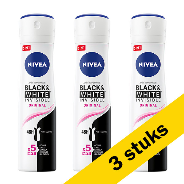 Nivea Aanbieding: 3x Nivea deodorant spray Invisible Black & White Original (150 ml)  SNI05352 - 1