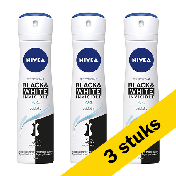Nivea Aanbieding: 3x Nivea deodorant spray Invisible Black & White Pure (150 ml)  SNI05354 - 1