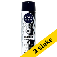 Nivea Aanbieding: 3x Nivea deodorant spray Invisible Power Black & White for Men (150 ml)  SNI05314