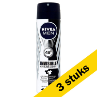 Aanbieding: 3x Nivea deodorant spray Invisible Power Black & White for Men (150 ml) SNI05314
