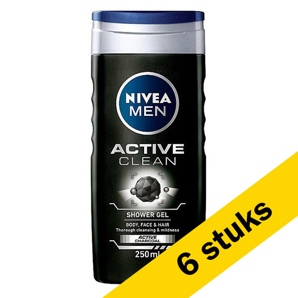 Nivea Aanbieding: 6x Nivea Active Clean douchegel for men (250 ml)  SNI06045 - 1
