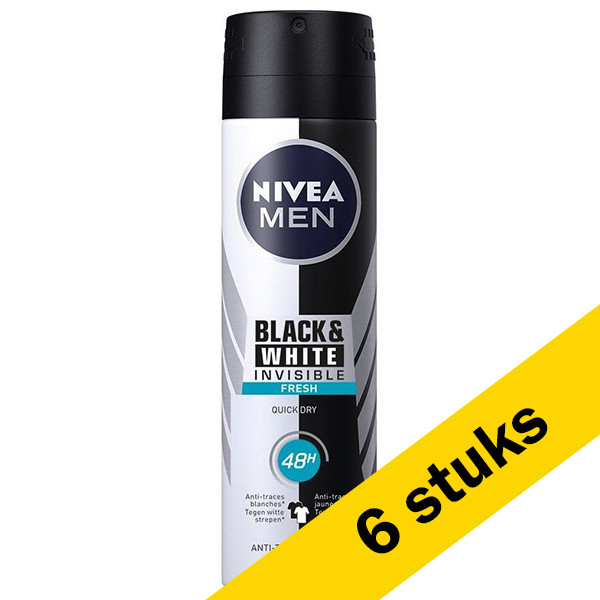 Aanbieding: 6x Nivea deodorant spray Black & White Invisible Fresh for men (150 ml) SNI06108 - 1