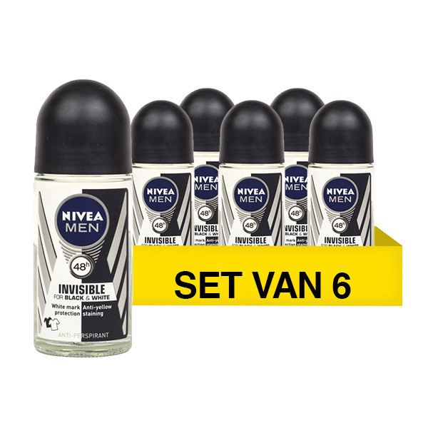 Nivea Aanbieding: 6x Nivea deoroller Invisible Power Black & White for Men (50 ml)  SNI06069 - 1
