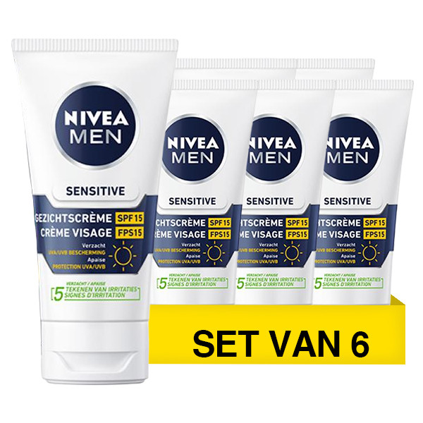 Nivea Aanbieding: Nivea Men Gezichtscrème Sensitive SPF15 (6 flessen - 75 ml)  SNI06189 - 1