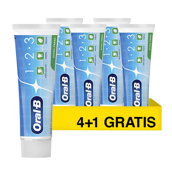 Aanbieding: 4 + 1 gratis Oral-B 1-2-3 Extra Fresh tandpasta (75 ml) SOR00221 - 1