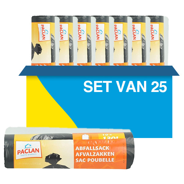 Aanbieding: 25x Vuilniszakken 130 liter | 10 stuks | Zwart | Paclan SPA00279 - 1