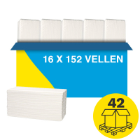 Palletvoordeel: C-vouw handdoeken 2-laags | 672 pakken | 123schoon huismerk | Geschikt voor Tork H3 dispenser SDR02052