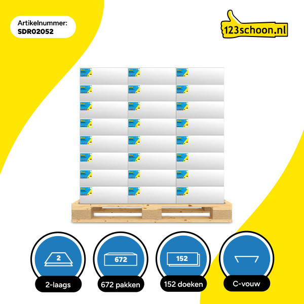 Palletvoordeel: C-vouw handdoeken 2-laags | 672 pakken | 123schoon huismerk | Geschikt voor Tork H3 dispenser SDR02052 - 2