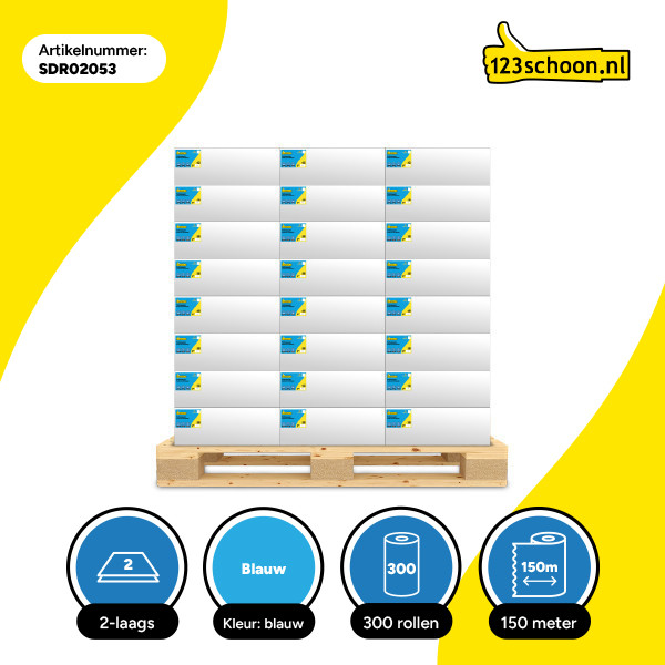 Palletvoordeel: Handdoekrol 2-laags | 300 x 150 meter | Blauw | 123schoon huismerk | Geschikt voor Tork H1 dispenser SDR02053 - 2