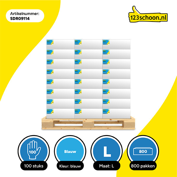 Palletvoordeel: Nitril Handschoen Blauw Poedervrij L | 3,5 g | 123schoon huismerk (800 verpakkingen) SDR09114 - 2