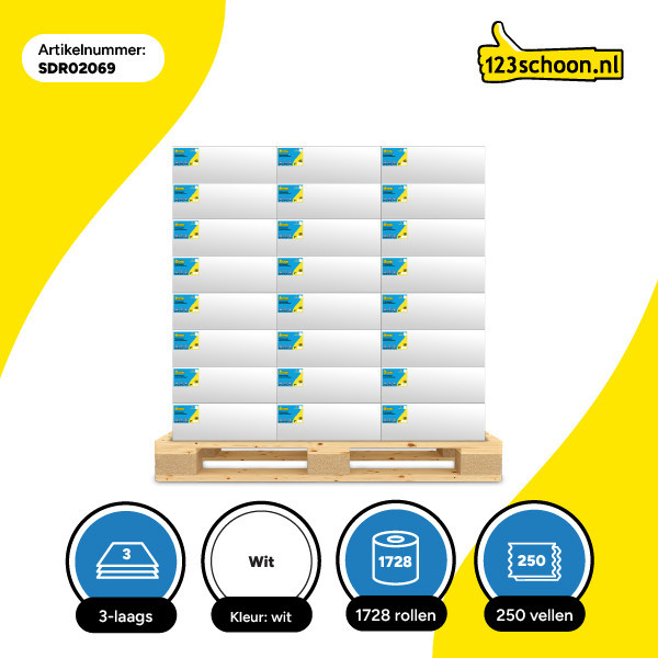Palletvoordeel: Toiletpapier 3-laags | 216 x 8 rollen | 123schoon huismerk | Geschikt voor Tork T4 dispenser SDR02069 Palletvoordeel: Toiletpapier 3-laags | 216 x 8 rollen | 123schoon huismerk | Geschikt voor Tork T4 dispenser SDR02069 - 2