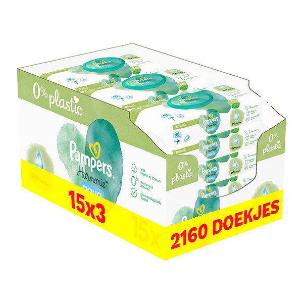 Woning pad palm Aanbieding: Pampers Harmonie Aqua billendoekjes | 0% plastic | 99% water |  45 x 48 stuks (2160 doekjes) Pampers 123schoon.nl