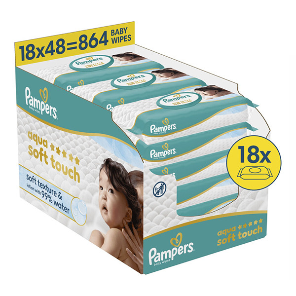 Aanbieding: Pampers billendoekjes Aqua Soft Touch | 864 doekjes (18 x 48 stuks) SPA04511 - 1